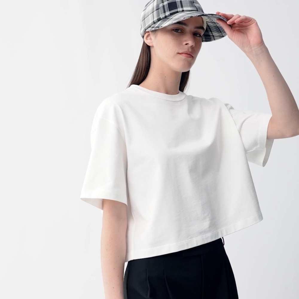 Uniqlo :C Cotton Oversized Cropped T-Shirt - White size M